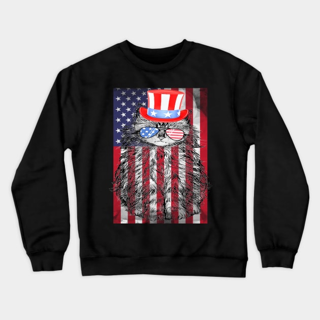 4th Of July Meowica Cat American Flag Glasses Crewneck Sweatshirt by Jannysingle